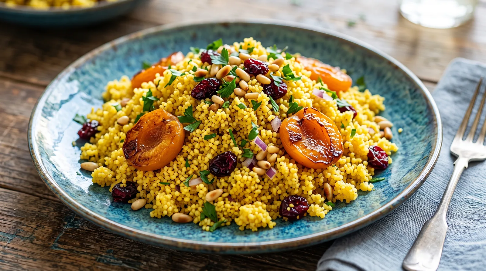 Golden Turmeric Couscous Salad with Roasted Apricots